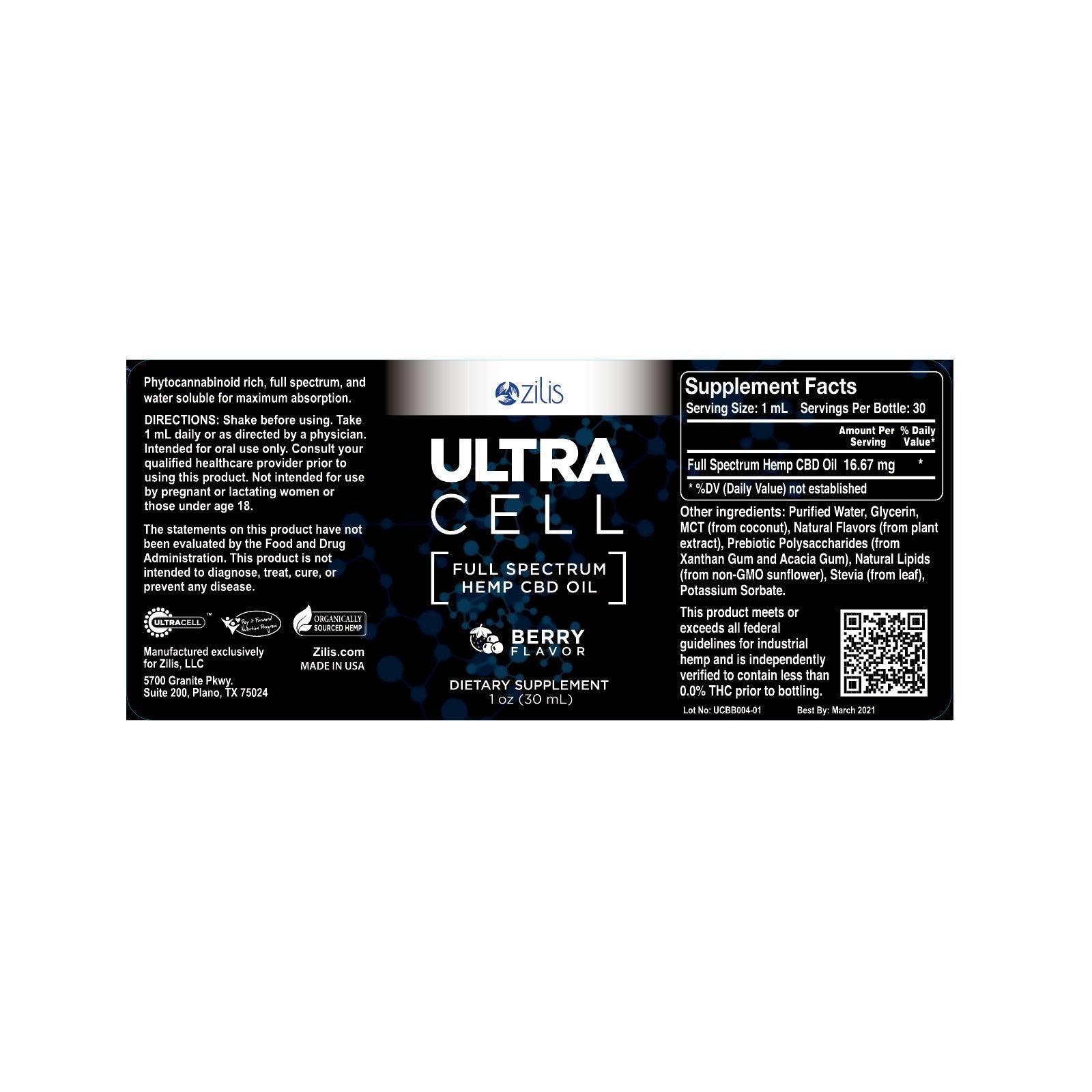 Zilis UltraCell Full Spectrum CBD Oil 1oz | Buy CBD – Complete